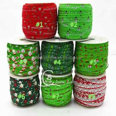 China Hair Headband Christmas Fold Over Elastic, 50 Yds / Muffin DIY Christmas Tree ENEMY Headbands By The Yards for sale