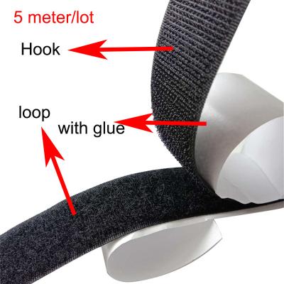 China Viable Low Price Sell 5m Strong Self Adhesive Nylon Velcro Tape Sticker Hook And Loop Fastener With Glue for sale