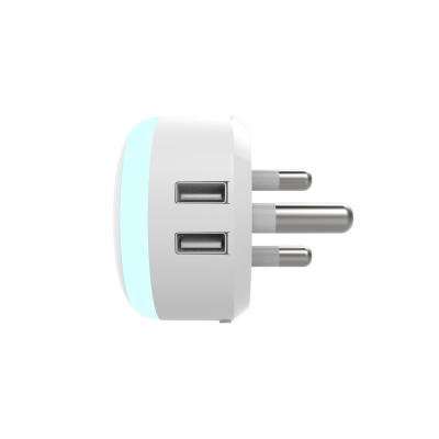 China Mobile Phone South Africa Plug RGB Led Light USB Wall Charger 5V 3.1A Dual USB Mobile Charger With Lamp for sale