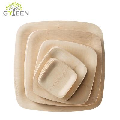 China Wholesale Cheap Compostable Disposable Dishes and Food Disposable Bamboo Dish Dishes Round Natural Color Hot Stamping Logo Available for sale