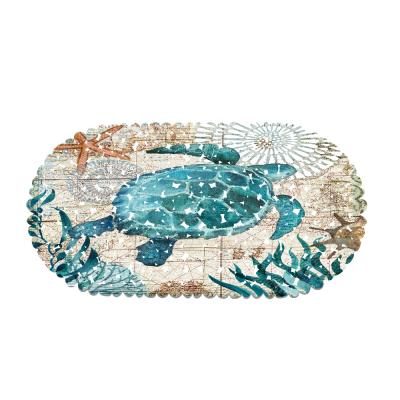 China Sustainable Sea Pattern Colorful Custom Printed PVC Material Non Slip Bath Mats With Suction Cup for sale