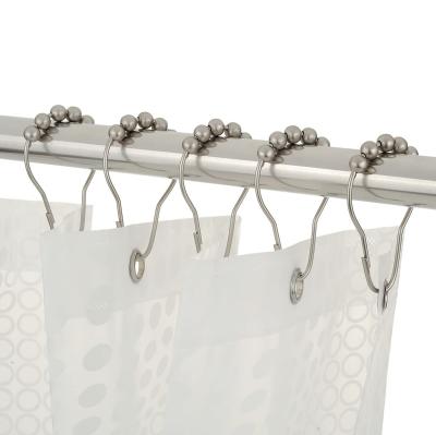 China Minimalist Acrylic Polished Chrome DB Beads Metal Ring Shower Curtain Hooks For Hardware Drapes for sale