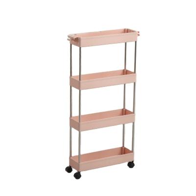 China Modern Style Multifunctional Bathroom Use Four Layers Corner Metal Frame Wall Shelf Shelf With Wheel for sale