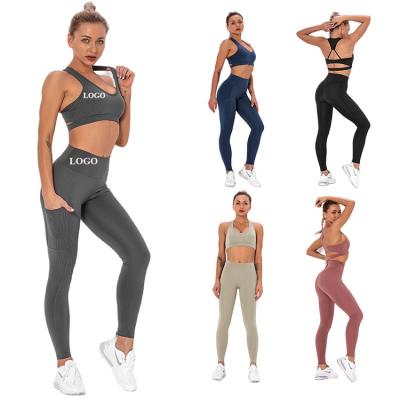 China Sexy Breathable Women's Sling Sports Bra Fitness Set Yoga To Wear Breathable Yoga Leggings Set for sale