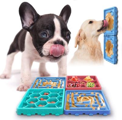 China Stocked Dog Feeder Rolls Tray 4 In 1 Silicone Pet Lick Pad Anti-Slip Mat Pet Slow Splicing Feeder Dish Food Dispenser Pet Lick Pad for sale