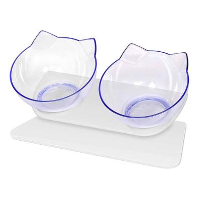 China Clear Plastic Stocked Dog Bowl Food Water Feeder Double Rolls 2 in 1 Pet Feeder Bowl for Cats and Small Dogs for sale