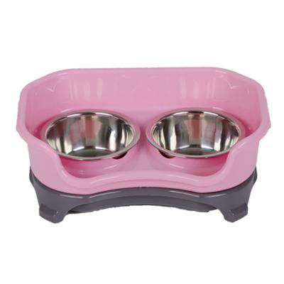 China LUCKYPET2022 Slow Feeder Chinese Stainless Steel Non-automatic Raised Drinking Dismountable Pet Bowl Pet Feeder Bowl Fixed Cage With Mess Proof for sale