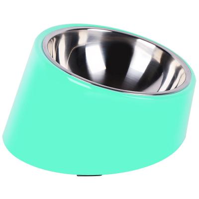 China LUCKYPET2022 Hot Sale Eco-friendly Non-automatic Pet Tilting Bowl Feeder Pet Drinking Water Slope Bowl Custom Stainless Steel Metal Bowl For Cat Dog for sale