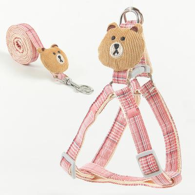 China Cute Plaid Puppet Plaid Bear Dog Cat Harness Pet Collar Toy Adjustable Pet Carrier Set Dog Collar Leash Set for sale