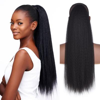 China Kinky Straight Hair Ponytails Long Afro Puff Ponytail Hair Kinky Natural Hair Synthetic Kinky Straight Drawstring Ponytails With Clip Elastic Band All Color for sale