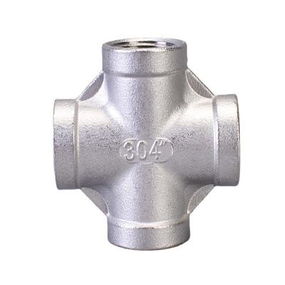 China Stainless Steel 304 316 Stainless Steel 4 Four Way Equal Male And Female Threaded Reducing Tee Pipe Fitting for sale