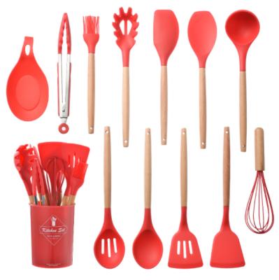 China Easy Operate Silicone Home Kitchen Utensils With Wooden Handles Kitchen Accessories Cooking Tools Utensil Set for sale