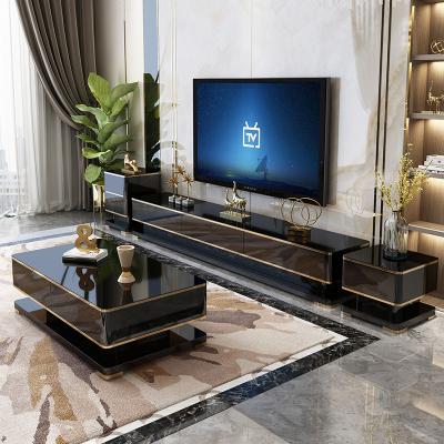 China Hotel Living Room Adjustable Luxury Classic Mirror Cabinet Glass Table Top (Other) Coffee Table and TV Stand Set for sale