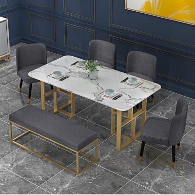 China 2021 Hot Sale Modern Fabric Chair (Height) Adjustable With Bench Metal Legs Dining Room Table Set Furniture for sale