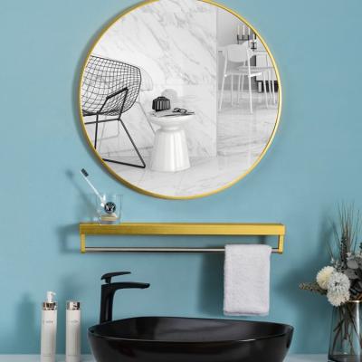 China Fashion Durable White Gold Nordic Black Wall Hanging Bathroom Round Mirror With Shelf for sale