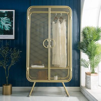 China Almari Adjustable Modern Customization Bedroom Furniture Shoe Frame Metal Iron Gold (Other) Wardrobe for sale