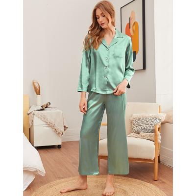 China Thermal New In Designer Pajamas Comfy Long Sleeve Sets Candy Color Home Wear Satin Women's Sleepwear for sale