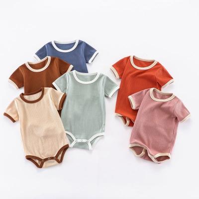 China New Design Spring Summer Infant Cotton Ribbed Overalls Baby Cotton Romper Short Sleeve Unisex Solid Colors Simple Baby Knit Romper for sale