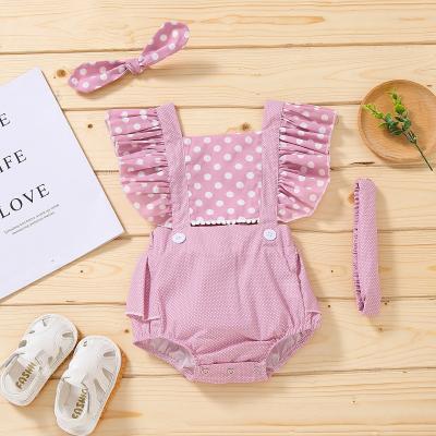 China Wholesale Baby Rompers Summer Polka Dots Baby Romper Girls Pink Cotton Ruffles Short Sleeve Rompers Baby Overalls for sale