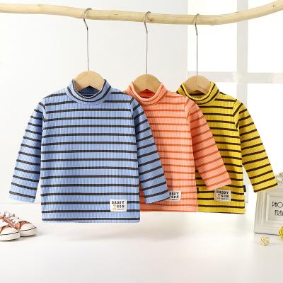 China New 2022 anti-shrink spring children's clothing boys satin T-shirts striped classic casual kids cotton turtle neck top for sale