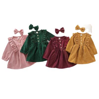 China 2022 New Anti-wrinkle spring girl's skirt buttons corduroy bows dress sweet lace princess dresses two-piece sets for sale