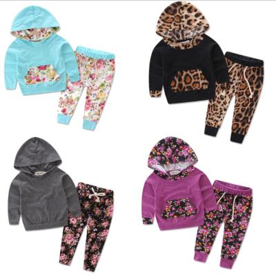 China 2022 HIGH STREET fashion streetwear leopard hoodies pants girls floral lounge wear kids two piece set suit kids for sale