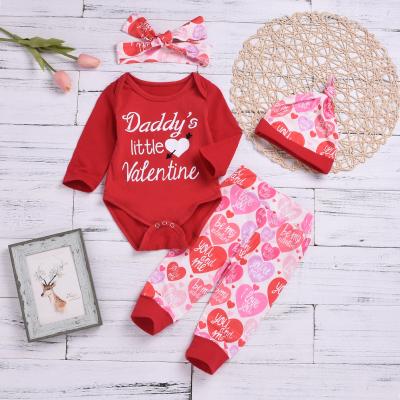 China Polyester/Cotton 2022 Newborn Baby Clothes Spring Long Sleeve With Babies Headband Valentines Day Baby Rompers for sale