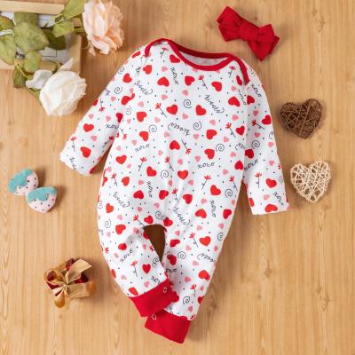 China Cotton 2022 newborn baby clothes sleeving long valentine one piece cotton newborn baby rompers for sale