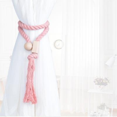 China Cotton and linen magnetic curtain tiebacks tying Magnet adsorption linen white curtain with ties on top curtain tieback colors for sale