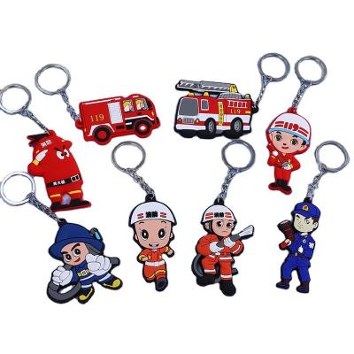 China Customizable 2D Rubber Key Chain 3D Key Chain Rubber Fireman Key Chain for sale