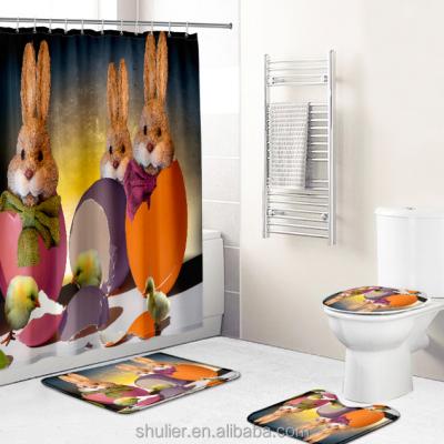 China Viable Digital Printed Custom Classic 3D Bunny and Egg Shower Curtain is waterproof mildewproof and non-slip for sale