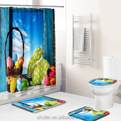 China Sustainable Hot - Selling High Quality Waterproof Bath Mat And Shower Curtain Cartoon Rabbit And Egg for sale