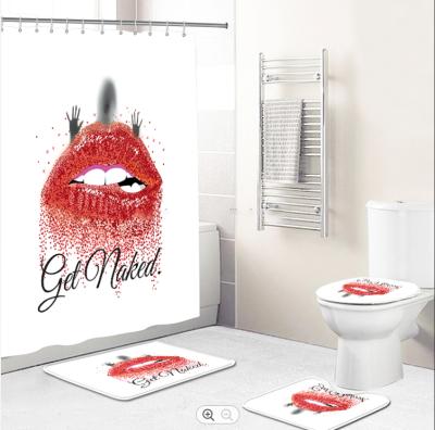 China Sustainable Lip Shower Curtain Sets Custom Design Polyester Bathroom Set Shower Curtain Digital Printed Mat Cover for sale