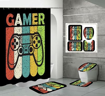 China Sustainable Gamer Shower Curtain Sets Factory Polyester Bathroom Set Custom Digital Printed Shower Curtain for sale