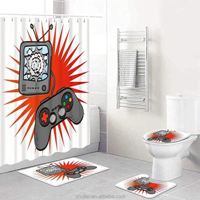 China Sustainable Gamer Shower Curtain Sets Wholesale Custom Digital Printed Polyester Bathroom Set Shower Curtain for sale