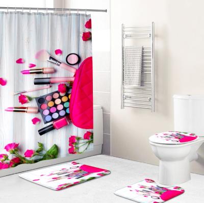 China Sustainable Custom Designer Bathroom Sets With 3D Shower Curtains And Covers Bathroom Shower Curtain Sets for sale