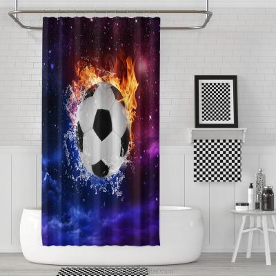 China Sustainable Wholesale Custom Made Instagram Style Football Pattern Bathroom Shower Curtain Waterproof Mildewproof for sale