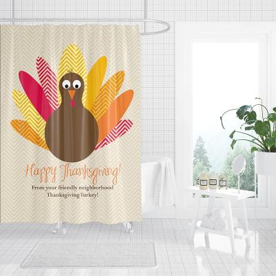 China Sustainable Custom Happy Thanksgiving Shower Curtain , Colorful Cartoon Turkey Waterproof Fabric Shower Curtain for sale