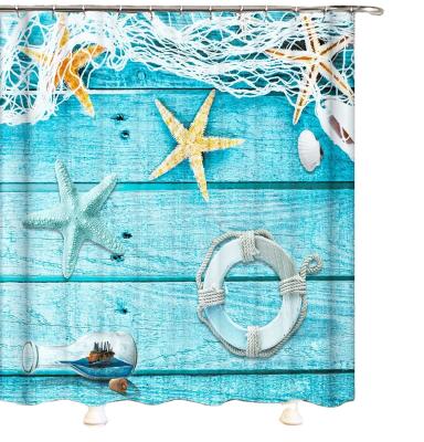 China Beach sustainable shower curtains for bathroom nautical theme, seashell starfish shower curtain for bathroom for sale