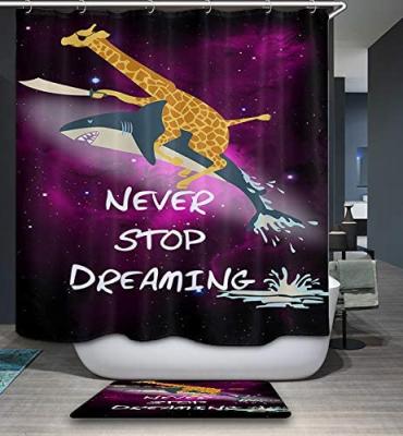 China Viable Custom Design Animal Trick Shark Giraffe Shower Curtain Waterproof Fabric Shower Curtain for sale