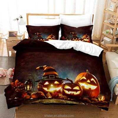 China Hot Sale Anti-Static Custom Design Halloween Bedding Sets Printed Sheet Bedding Set Pillowcases for sale