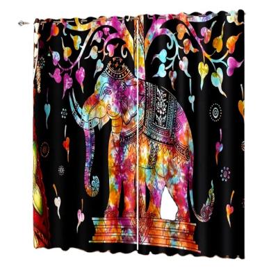 China Custom Printed Black Silk Curtain Hot Selling Brand Amazon Blackout Curtains In Logo Design Modern Polyester Elephant Curtains for sale