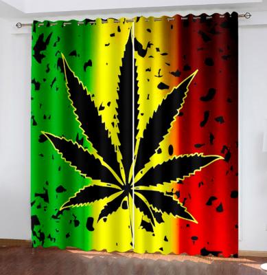 China Blackout Amazon Customized Digital Printing Weed Curtain Blackout Fabric Living Room Curtain Fabric for sale