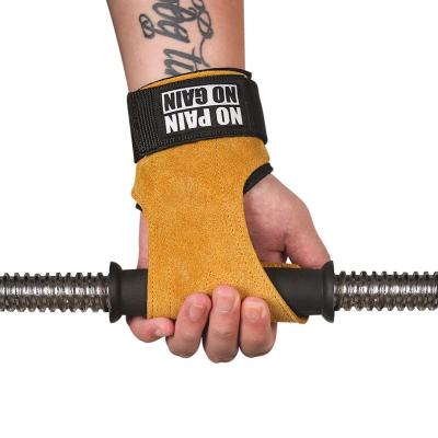 China Fitness Palm Protector Weightlifting Gloves With Wrist Straps Power Grip Palm Protector Trim Padded Leather for sale