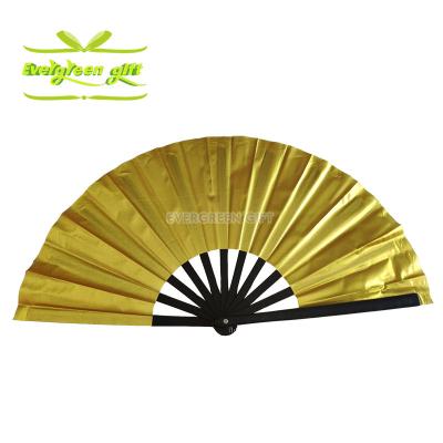 China China Customized And Printed LOGO Chinese Gongfu Size 33cm Large Hand Fan Made Of Shining Gold Cloth for sale