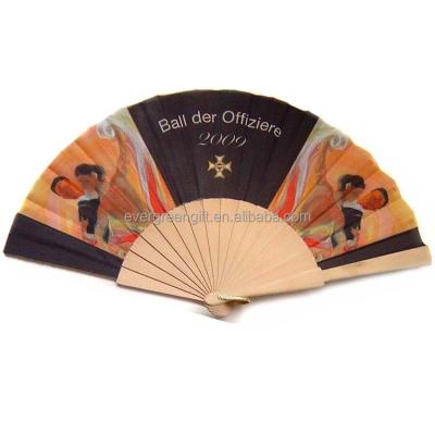 China China Customized Natural Wooden Ribs Folding Fans With Fabric Printing for sale