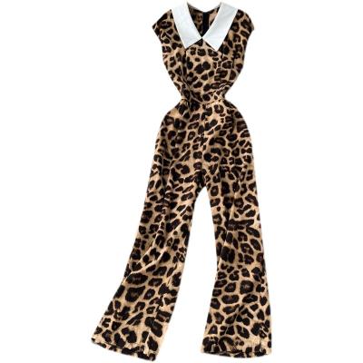 China Long waterproof leopard print overalls for women's summer news casual overalls 2022 high waist Korean sleeveless thin loose wide legs for sale