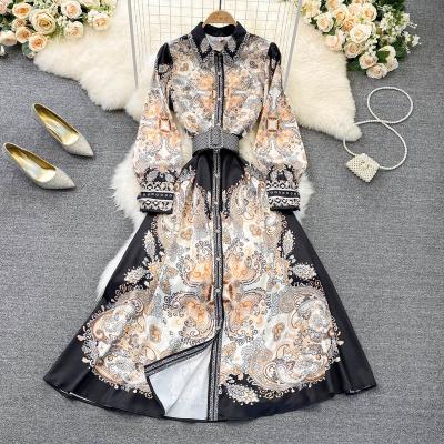 China Vintage Women Viable Bridesmaids Dresses Spring Autumn Long Sleeve Floral Print Maxi Dress Vestidos Elegantes Para Casual Mujer for sale