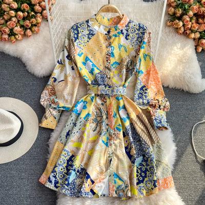 China Vintage Women Viable Bridesmaids Dresses Spring Casual Dress Vestidos Elegantes Para Mujer Print Autumn Long Lantern Sleeve Floral for sale