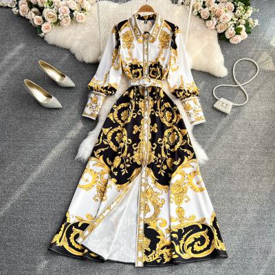 China Vintage Women Viable Bridesmaids Dresses Spring Casual Dress Vestidos Elegantes Para Mujer d'Autumn Long Sleeve Floral Print for sale